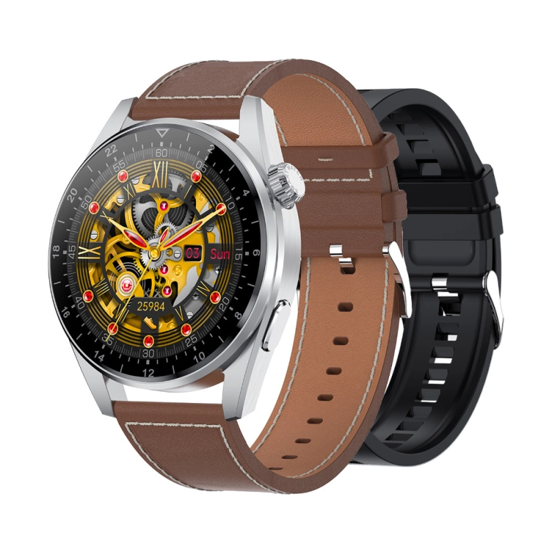 Smartwatch Rubicon RNCE78 srebrny czarny silikon i brązowa skóra