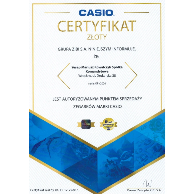 Certyfikat Casio